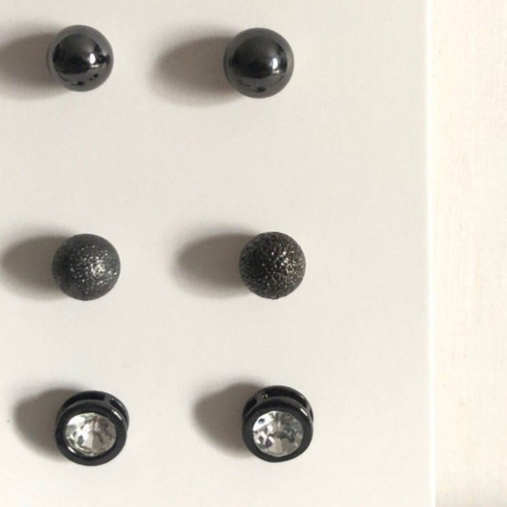 Classy 3 Pack Black & Silver Tone Pierced Studs